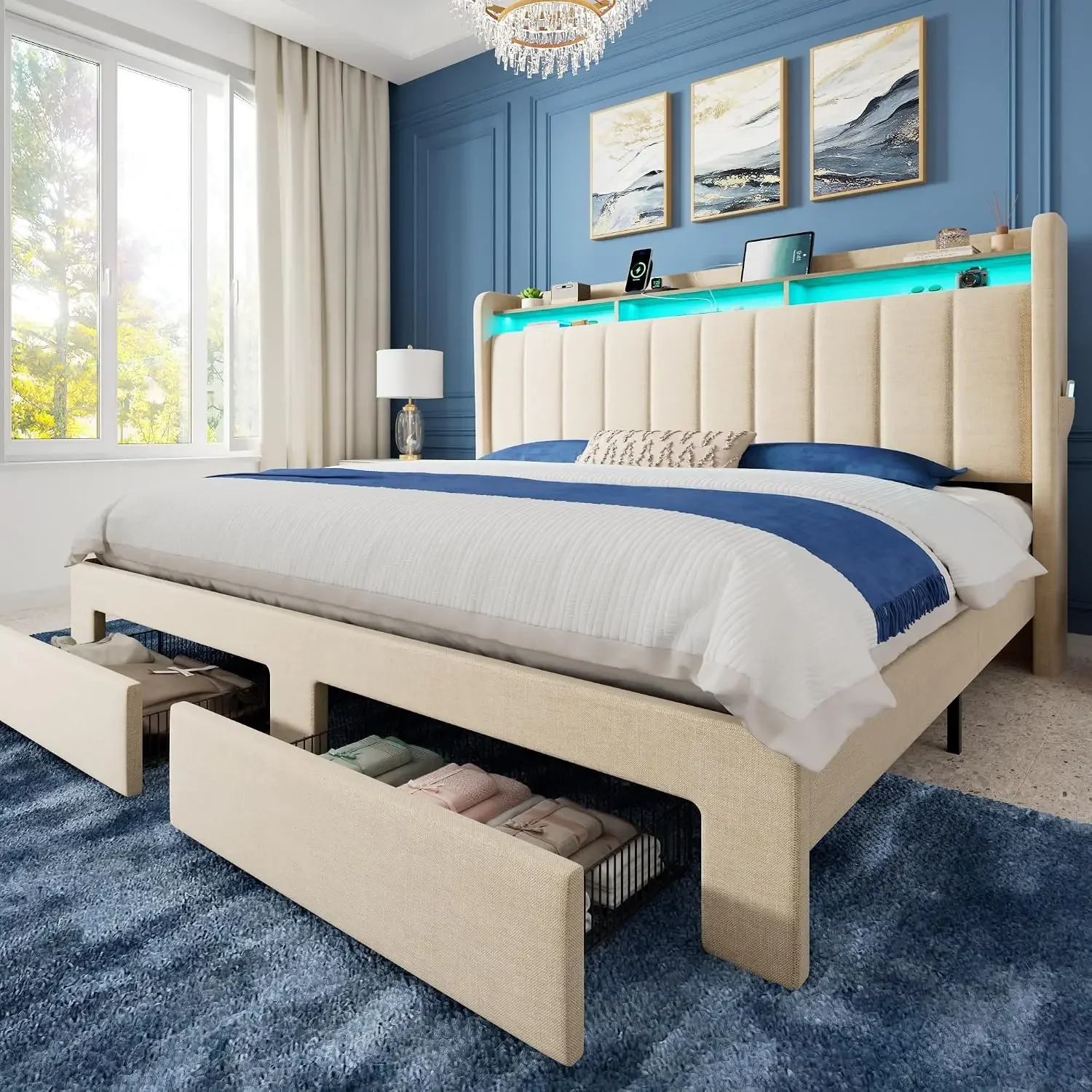 King Size Bed Frame With Storage Drawers - King Size Bed Frame with 2-Tier