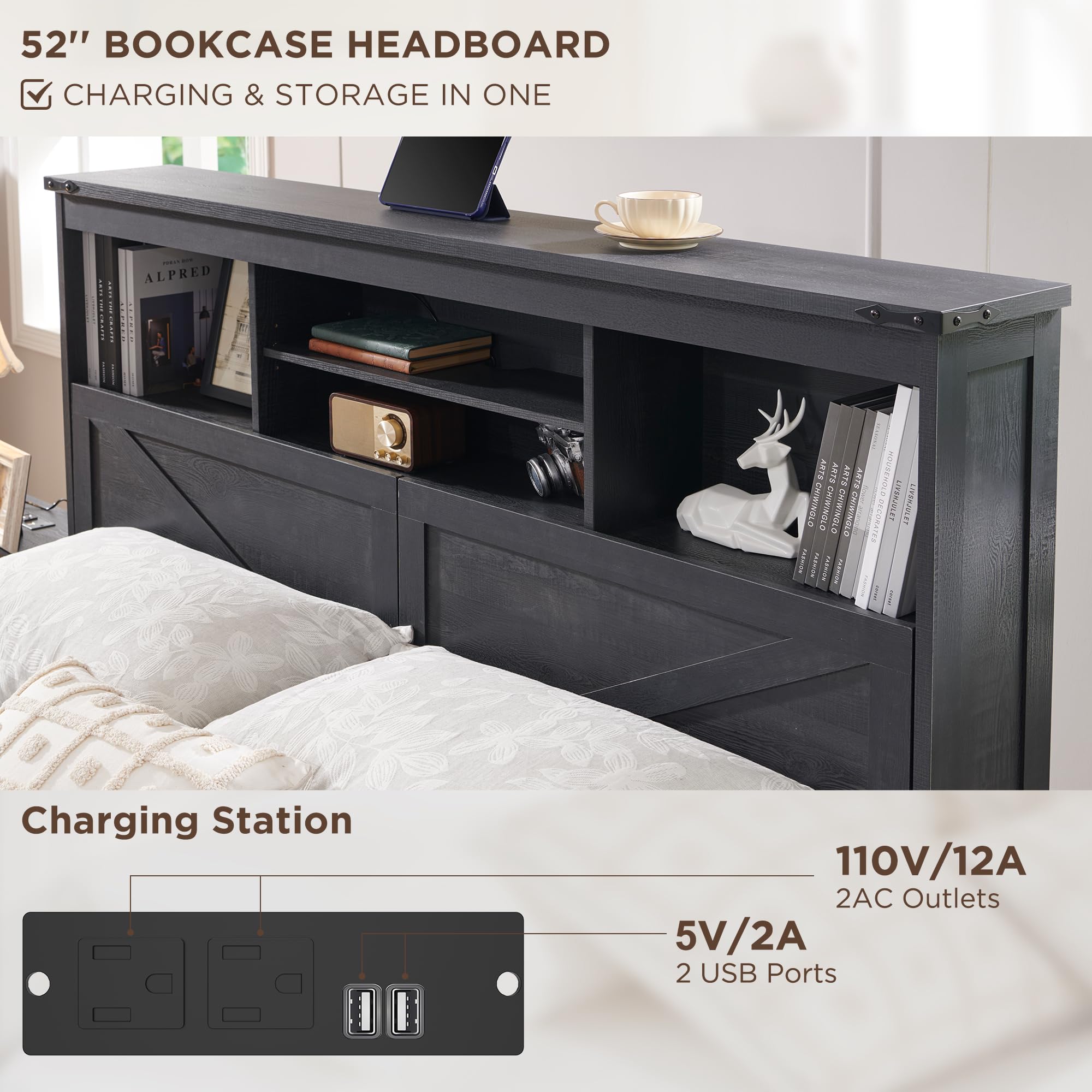 Farmhouse King Size Bed Frame  - огляд і ціна King Size Bed Frame With Storage Drawers