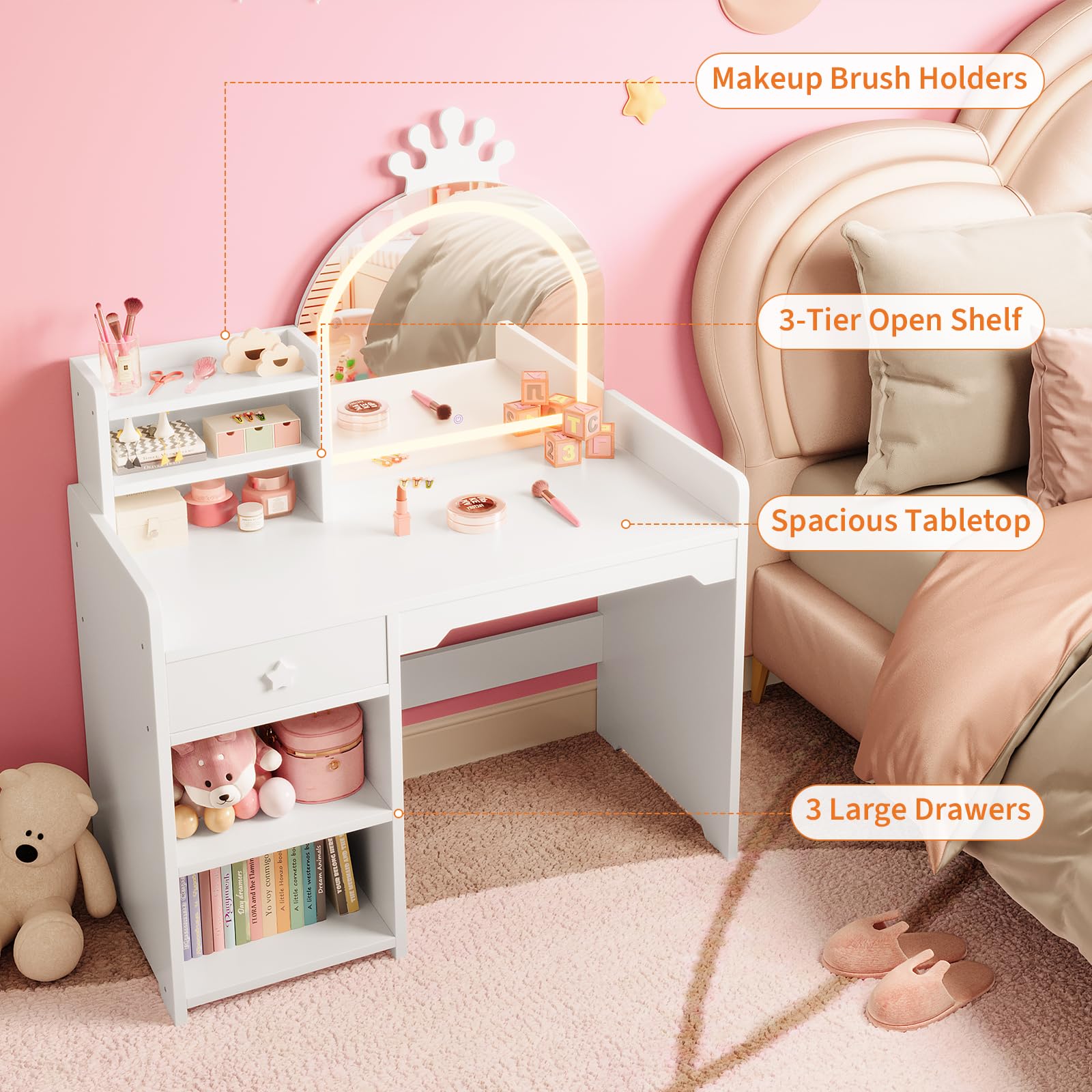 Kids Vanity Table & Chair Set  - огляд і ціна Dressing Table Vanity With Lighted Mirror