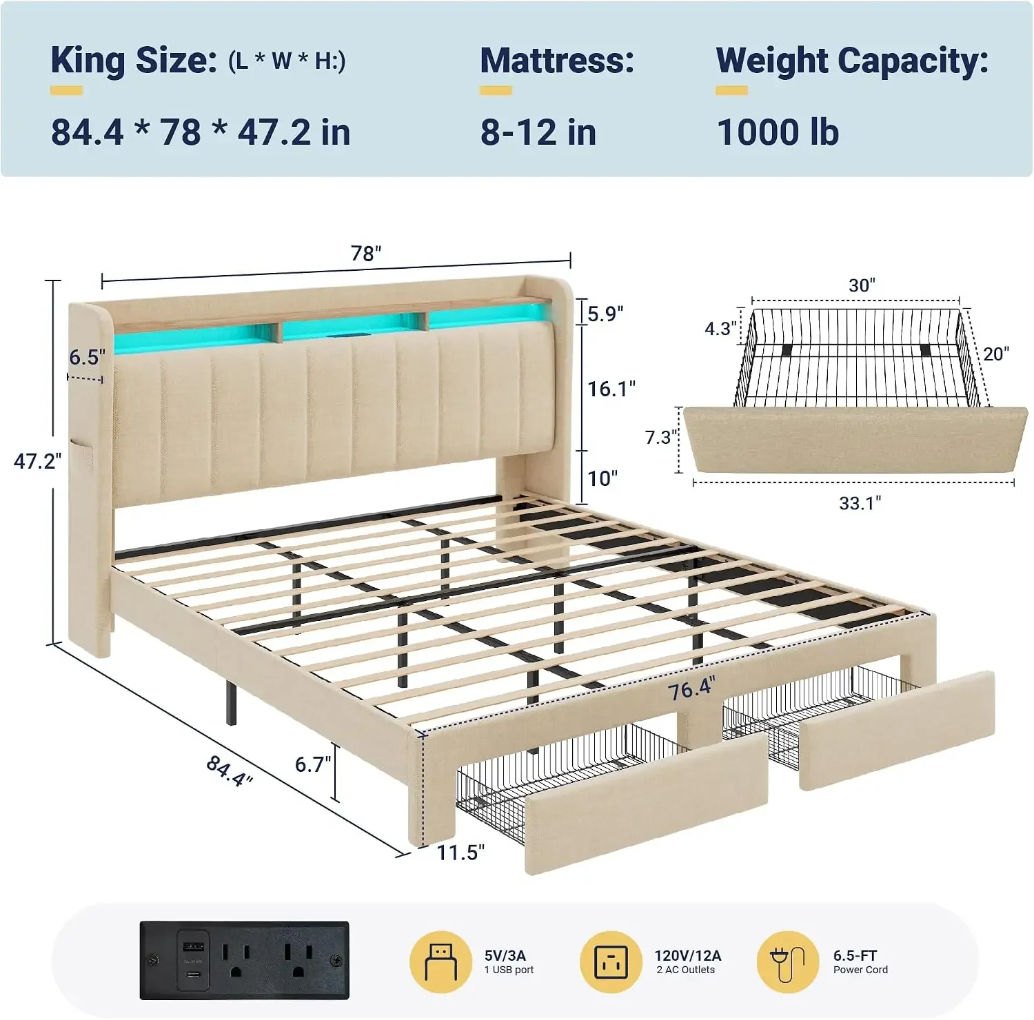 King Size Bed Frame with 2-Tie - огляд і ціна King Size Bed Frame With Storage Drawers