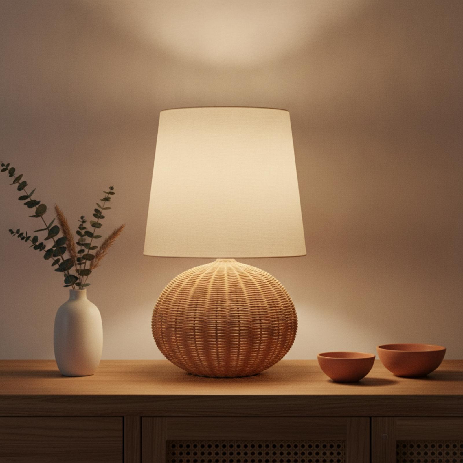 Bedside Lamp Rattan Base Fabri - огляд і ціна Bedroom Furniture