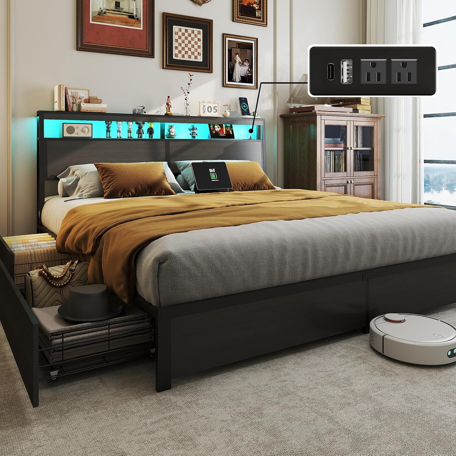 King Size Bed Frame with LED L - огляд і ціна King Size Bed Frame With Storage Drawers