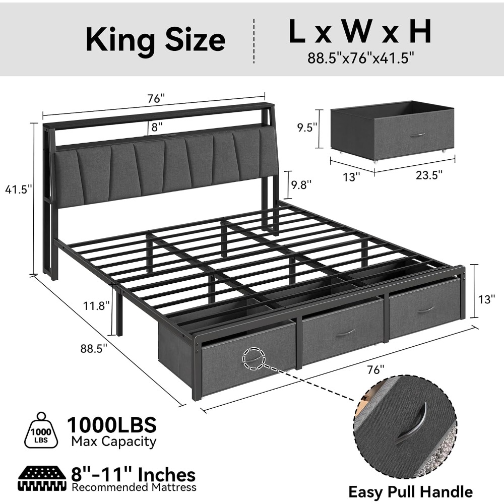 King Size Bed Frame with Stora - огляд і ціна King Size Bed Frame With Storage Drawers