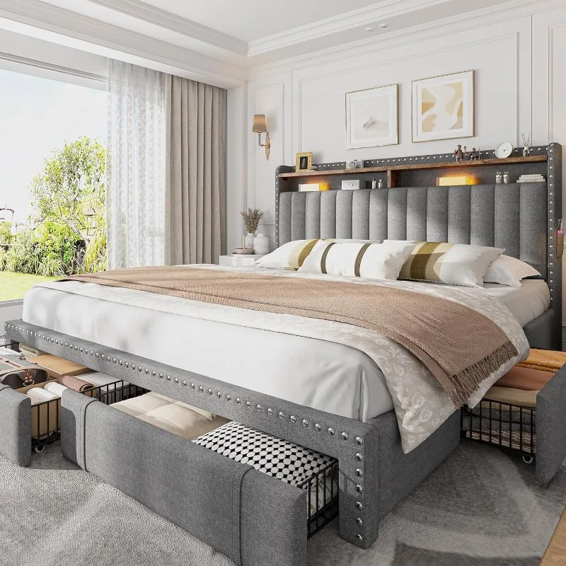EnHomee Upholstered King Size  - огляд і ціна King Size Bed Frame With Storage Drawers