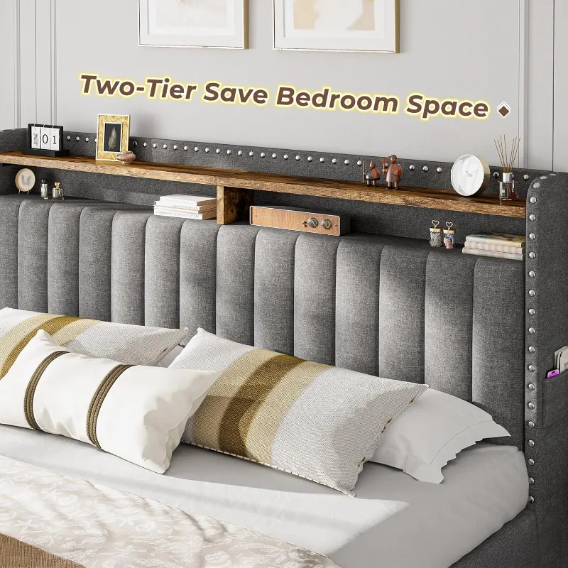 EnHomee Upholstered King Size  - огляд і ціна King Size Bed Frame With Storage Drawers