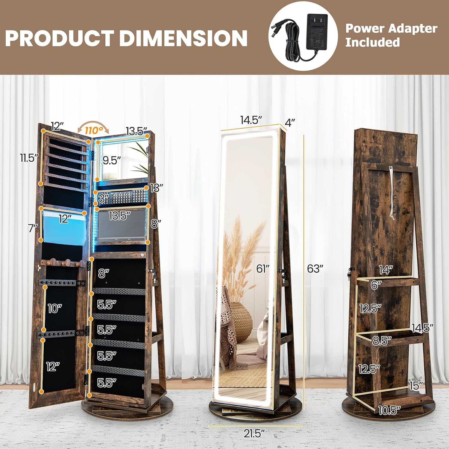 Swivel LED Mirror Jewelry Armo - огляд і ціна Full Length Mirror Jewelry Armoire