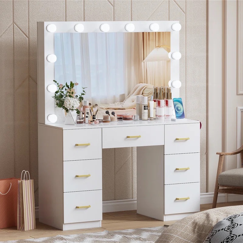 *Modern White Lighted Color Mi - огляд і ціна Dressing Table Vanity With Lighted Mirror