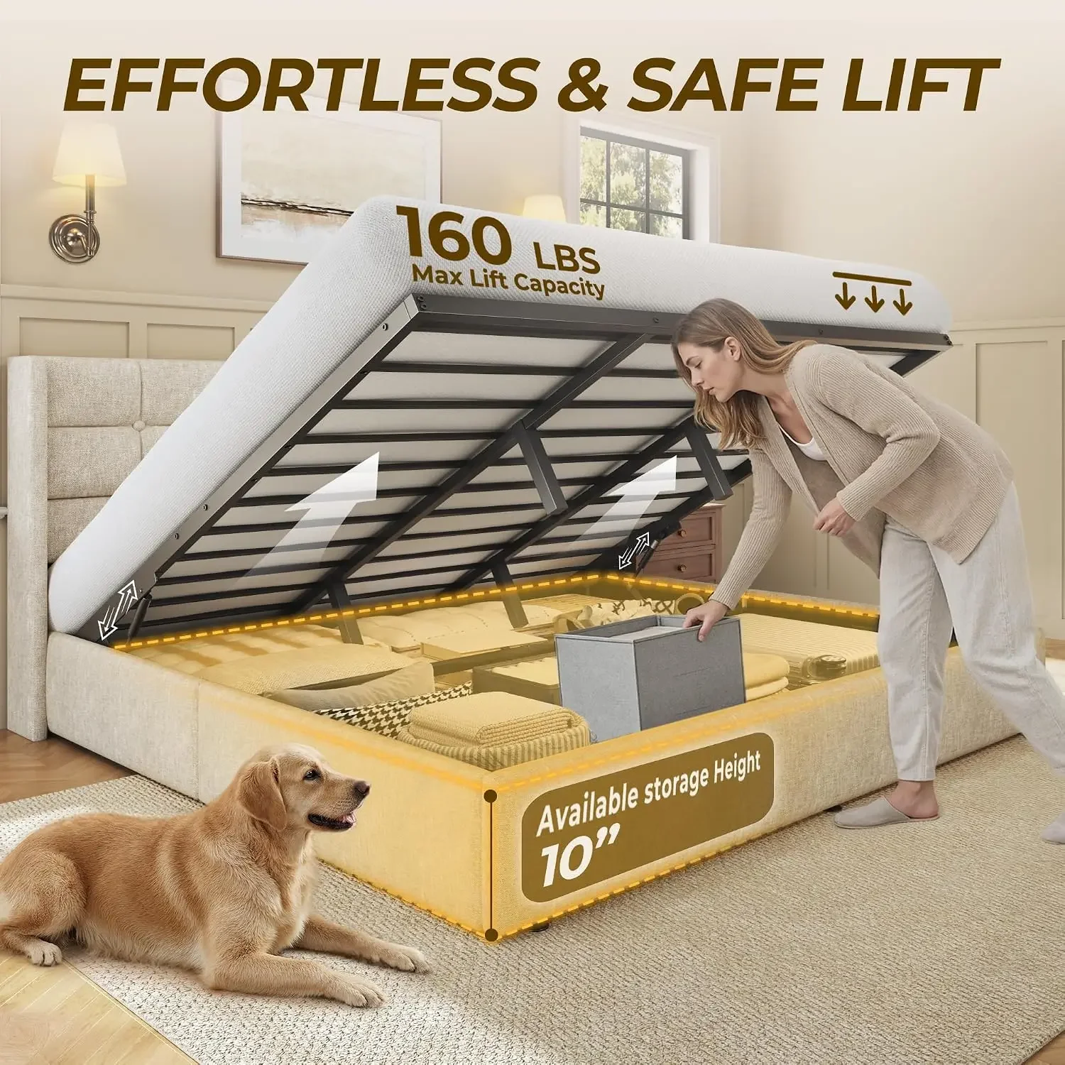 King Size Lift Up Storage Bed  - огляд і ціна Gas Lift Storage Bed Hydraulic