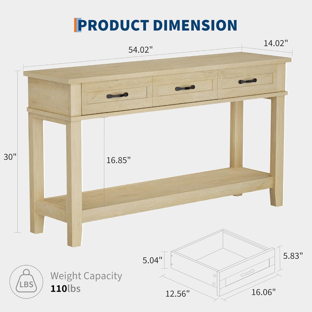 3 Drawer Entryway Table Farmho - огляд і ціна Tables